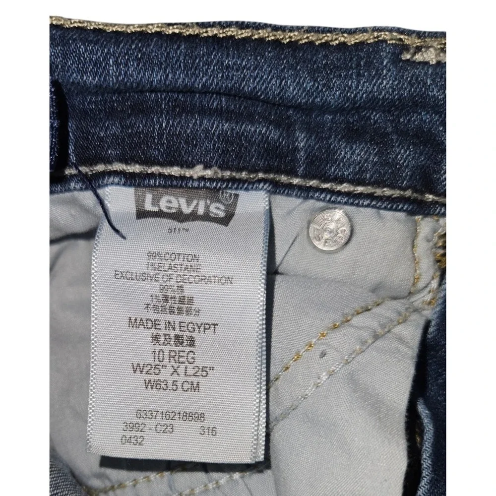 Levi's 511 Slim Fit Jeans Boys 10 Reg W25 L25 Dark Wash Stretch Denim Adjustable